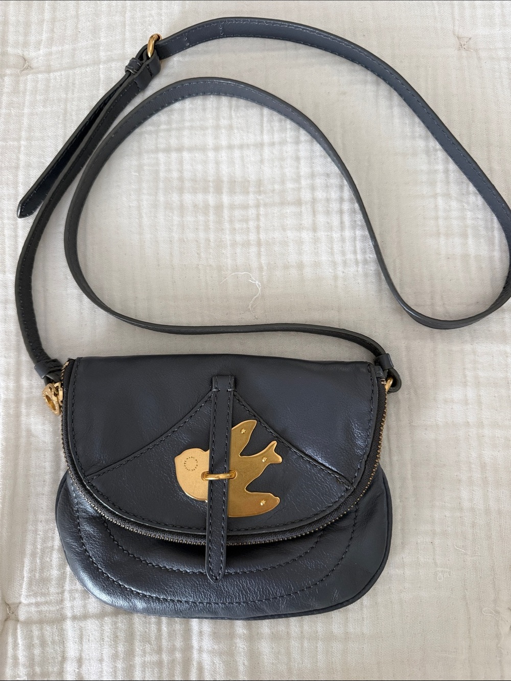 Marc by Marc Jacobs Gray Leather Crossbody Bag with Gold Bird Accent